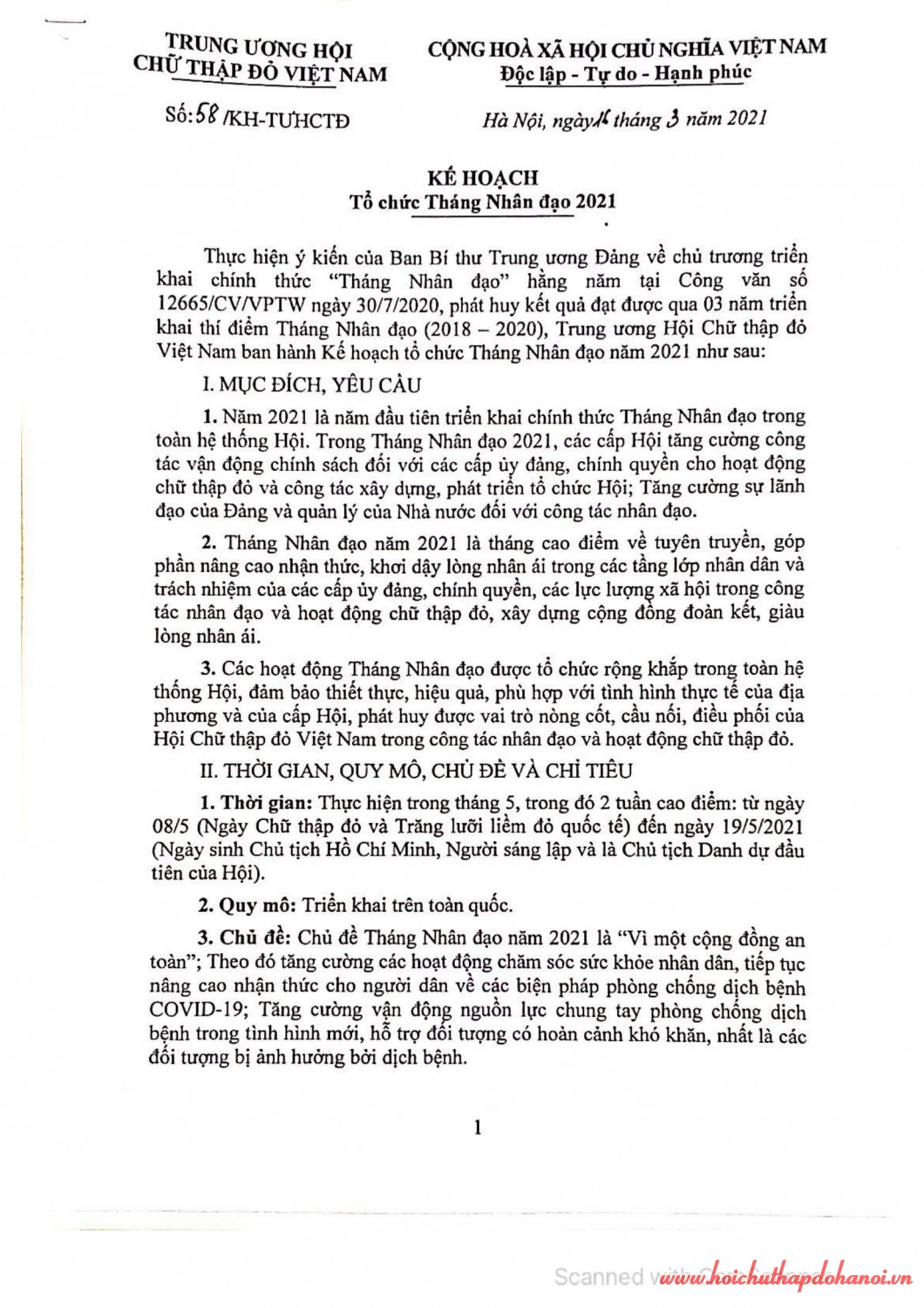 KH tháng nhân đạo 1