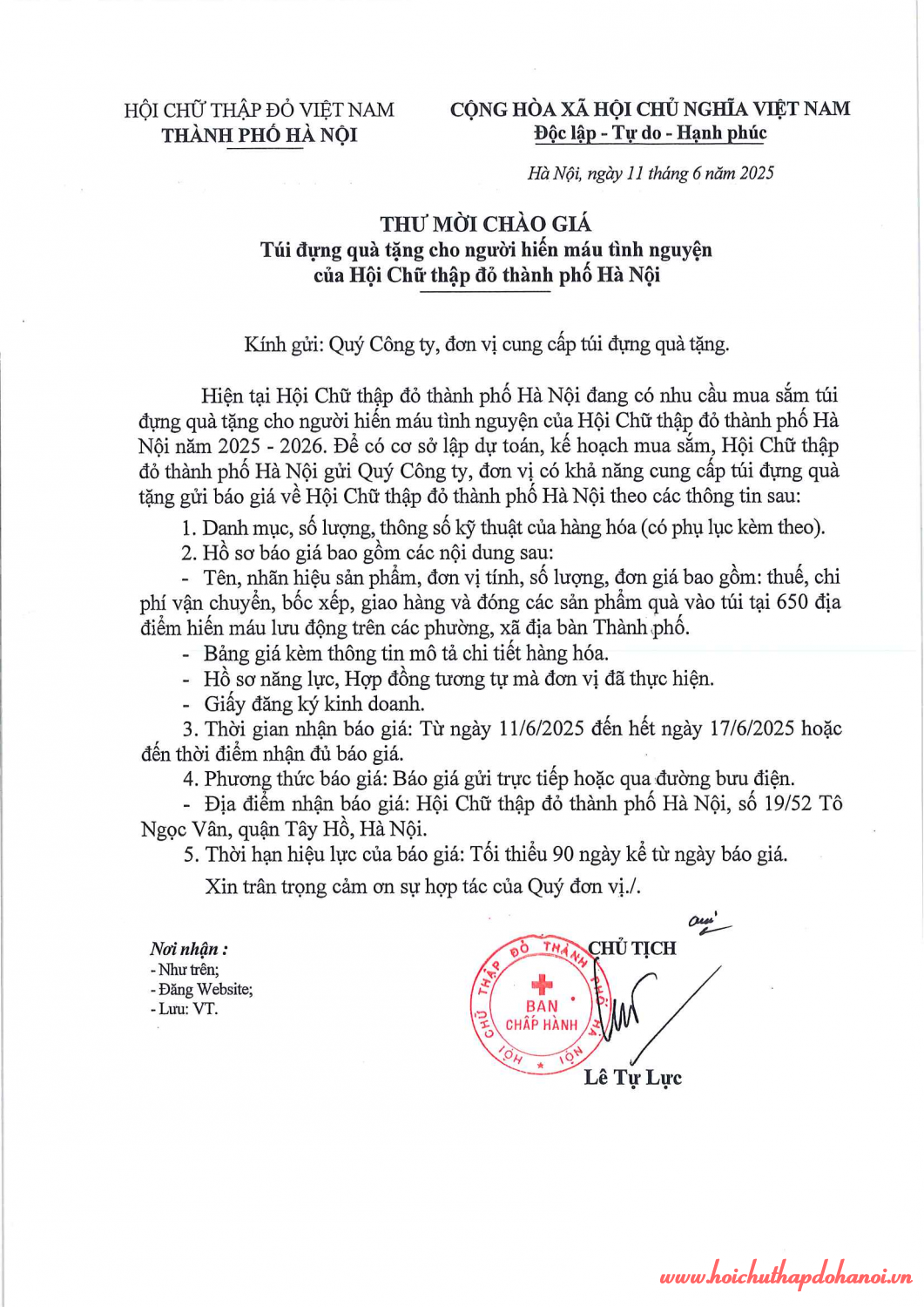 Thư mời chào giá (Túi đựng quà tặng cho người HMTN của Hội CTĐ TP Hà Nội) 0001
